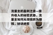 流量主的盈利之道—提升收入的秘密武器，流量主如何从烧钱转为赚钱，秘诀绝密