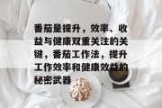 番茄量提升,效率、收益与健康双重关注的关键,番茄工作法,提升工作效率和健康效益的秘密武器 番茄量提升,效率、收益与健康双重关注的关键,番茄工作法,提升工作效率和健康效益的秘密武器