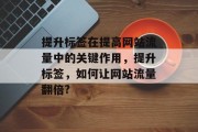 提升标签在提高网站流量中的关键作用，提升标签，如何让网站流量翻倍?