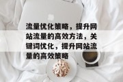流量优化策略,提升网站流量的高效方法,关键词优化,提升网站流量的高效策略 流量优化策略,提升网站流量的高效方法,关键词优化,提升网站流量的高效策略