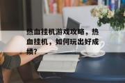 热血挂机游戏攻略，热血挂机，如何玩出好成绩？