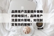 品牌用户流量提升策略的策略探讨，品牌用户流量提升策略，如何制定有效的策略？