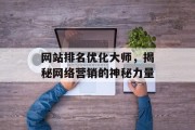 网站排名优化大师,揭秘网络营销的神秘力量 网站排名优化大师,揭秘网络营销的神秘力量