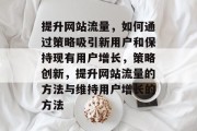 提升网站流量,如何通过策略吸引新用户和保持现有用户增长,策略创新,提升网站流量的方法与维持用户增长的方法 提升网站流量,如何通过策略吸引新用户和保持现有用户增长,策略创新,提升网站流量的方法与维持用户增长的方法