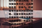 提升流量层次是一种在短时间内通过网络、社交媒体等方式,让品牌知名度、影响力、忠诚度等方面得到提高的策略。这篇文章将从两个方面来探讨提升流量层次的重要性,并提供相应的建议和策略,提升流量层次,了解其重要性与策略 提升流量层次是一种在短时间内通过网络、社交媒体等方式,让品牌知名度、影响力、忠诚度等方面得到提高的策略。这篇文章将从两个方面来探讨提升流量层次的重要性,并提供相应的建议和策略,提升流量层次,了解其重要性与策略