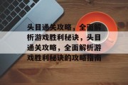 头目通关攻略,全面解析游戏胜利秘诀,头目通关攻略,全面解析游戏胜利秘诀的攻略指南 头目通关攻略,全面解析游戏胜利秘诀,头目通关攻略,全面解析游戏胜利秘诀的攻略指南