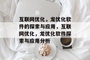 互联网优化,龙优化软件的探索与应用,互联网优化,龙优化软件探索与应用分析 互联网优化,龙优化软件的探索与应用,互联网优化,龙优化软件探索与应用分析