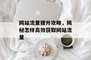 网站流量提升攻略,揭秘怎样高效获取网站流量 网站流量提升攻略,揭秘怎样高效获取网站流量