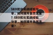 SEO优化实战经验分享，如何提升自然流量？SEO优化实战经验分享，如何提升自然流量？