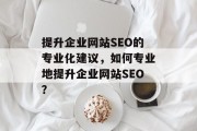 提升企业网站SEO的专业化建议，如何专业地提升企业网站SEO？