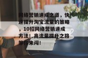 网络营销速成之道,快速提升淘宝流量的策略,10招网络营销速成方法!高流量提升之路等你来闯! 网络营销速成之道,快速提升淘宝流量的策略,10招网络营销速成方法!高流量提升之路等你来闯!