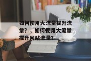 如何使用大流量提升流量?,如何使用大流量提升网站流量? 如何使用大流量提升流量?,如何使用大流量提升网站流量?