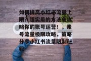 如何提高小红书流量上限?超实用的方法来攻略你的账号运营!,账号流量极限攻略,策略分享小红书流量限制秘籍 如何提高小红书流量上限?超实用的方法来攻略你的账号运营!,账号流量极限攻略,策略分享小红书流量限制秘籍
