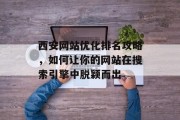 西安网站优化排名攻略,如何让你的网站在搜索引擎中脱颖而出 西安网站优化排名攻略,如何让你的网站在搜索引擎中脱颖而出