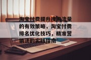 淘宝付费提升搜索流量的有效策略，淘宝付费排名优化技巧，精准营销法的实践指南
