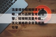 流量提升短视频优化策略,助力品牌变现新引擎,短视频流量升级,优化策略助企业变现新引擎