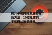 提升手机网站流量的有效方法,10招让你的手机网站流量爆棚! 提升手机网站流量的有效方法,10招让你的手机网站流量爆棚!
