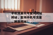 手机流量符号查询网站揭秘,查询手机号流量,神器揭秘! 手机流量符号查询网站揭秘,查询手机号流量,神器揭秘!