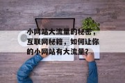 小网站大流量的秘密,互联网秘籍,如何让你的小网站有大流量? 小网站大流量的秘密,互联网秘籍,如何让你的小网站有大流量?