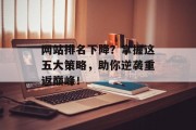 网站排名下降?掌握这五大策略,助你逆袭重返巅峰! 网站排名下降?掌握这五大策略,助你逆袭重返巅峰!