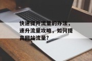 快速提升流量的办法,速升流量攻略,如何提高网站流量? 快速提升流量的办法,速升流量攻略,如何提高网站流量?