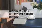 西安网站SEO推广厂家,助力企业互联网营销新突破 西安网站SEO推广厂家,助力企业互联网营销新突破