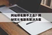 网站排名做不上去?揭秘优化难题及解决方案 网站排名做不上去?揭秘优化难题及解决方案