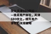 优化天津SEO网站——提高用户体验,天津SEO优化,提升用户体验的关键策略