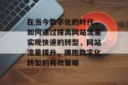 在当今数字化的时代,如何通过提高网站流量实现快速的转型,网站流量提升,拥抱数字化转型的有效策略 在当今数字化的时代,如何通过提高网站流量实现快速的转型,网站流量提升,拥抱数字化转型的有效策略