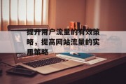 提升用户流量的有效策略,提高网站流量的实用策略 提升用户流量的有效策略,提高网站流量的实用策略