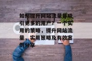 如何提升网站流量并吸引更多的用户?一个实用的策略,提升网站流量,实用策略及有效案例分享 如何提升网站流量并吸引更多的用户?一个实用的策略,提升网站流量,实用策略及有效案例分享
