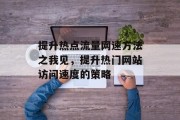 提升热点流量网速方法之我见，提升热门网站访问速度的策略