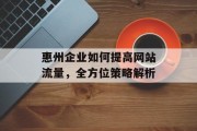 惠州企业如何提高网站流量,全方位策略解析 惠州企业如何提高网站流量,全方位策略解析