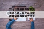 双十二流量提升策略及实施方法,双十二流量提升策略与实施方法总结 双十二流量提升策略及实施方法,双十二流量提升策略与实施方法总结