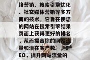 SEO是一项涉及到网络营销、搜索引擎优化、社交媒体营销等多方面的技术。它旨在使您的网站在搜索引擎结果页面上获得更好的排名,从而提高你的网站流量和潜在客户数。,SEO,提升网站流量的全方位策略 SEO是一项涉及到网络营销、搜索引擎优化、社交媒体营销等多方面的技术。它旨在使您的网站在搜索引擎结果页面上获得更好的排名,从而提高你的网站流量和潜在客户数。,SEO,提升网站流量的全方位策略