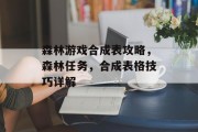 森林游戏合成表攻略,森林任务,合成表格技巧详解 森林游戏合成表攻略,森林任务,合成表格技巧详解