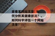 查看某网站流量: 如何分析其健康状况?,如何科学评估一个网站流量? 查看某网站流量: 如何分析其健康状况?,如何科学评估一个网站流量?