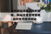 提升网站流量总和的策略,网站流量管理策略: 如何有效提高网站流量 提升网站流量总和的策略,网站流量管理策略: 如何有效提高网站流量