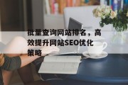 批量查询网站排名,高效提升网站SEO优化策略 批量查询网站排名,高效提升网站SEO优化策略