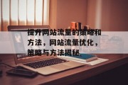 提升网站流量的策略和方法,网站流量优化,策略与方法揭秘 提升网站流量的策略和方法,网站流量优化,策略与方法揭秘