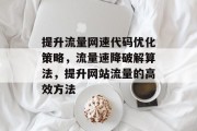 提升流量网速代码优化策略,流量速降破解算法,提升网站流量的高效方法 提升流量网速代码优化策略,流量速降破解算法,提升网站流量的高效方法