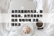 自然流量提升方法,策略指南,自然流量提升指南 策略攻略 流量增长法 自然流量提升方法,策略指南,自然流量提升指南 策略攻略 流量增长法