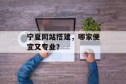 宁夏网站搭建，哪家便宜又专业？