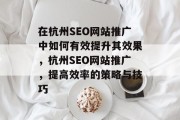在杭州SEO网站推广中如何有效提升其效果,杭州SEO网站推广,提高效率的策略与技巧 在杭州SEO网站推广中如何有效提升其效果,杭州SEO网站推广,提高效率的策略与技巧