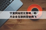 宁夏网站优化策略，助力企业互联网营销腾飞