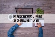 网站营销SEO,揭秘高效网站推广之道 网站营销SEO,揭秘高效网站推广之道
