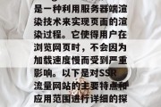 SSR(Server-Side rendering)流量网站是一种利用服务器端渲染技术来实现页面的渲染过程。它使得用户在浏览网页时,不会因为加载速度慢而受到严重影响。以下是对SSR流量网站的主要特点和应用范围进行详细的探讨。,SSR流量网站,提升用户体验与加载速度的关键技术 SSR(Server-Side rendering)流量网站是一种利用服务器端渲染技术来实现页面的渲染过程。它使得用户在浏览网页时,不会因为加载速度慢而受到严重影响。以下是对SSR流量网站的主要特点和应用范围进行详细的探讨。,SSR流量网站,提升用户体验与加载速度的关键技术