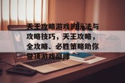 天王攻略游戏的玩法与攻略技巧，天王攻略，全攻略、必胜策略助你登顶游戏巅峰