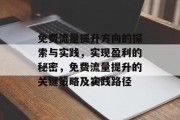 免费流量提升方向的探索与实践,实现盈利的秘密,免费流量提升的关键策略及实践路径 免费流量提升方向的探索与实践,实现盈利的秘密,免费流量提升的关键策略及实践路径
