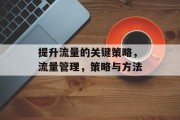 提升流量的关键策略,流量管理,策略与方法 提升流量的关键策略,流量管理,策略与方法